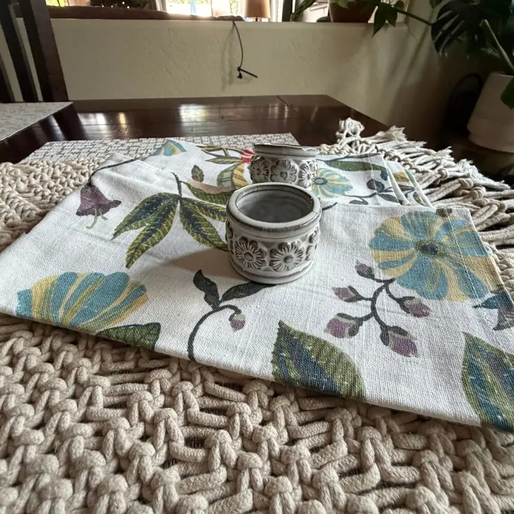 Threshold napkin and two pottery napkin rings
